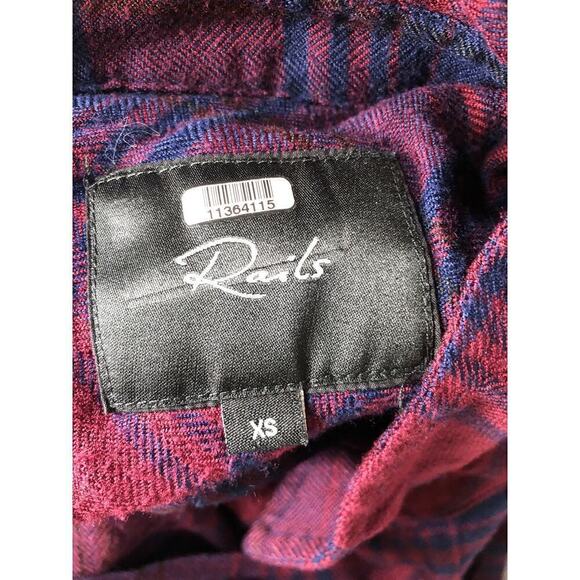 Rails Bianca Shirt Dress Plaid Flannel Button Down Mini Currant Navy Size XS - Picture 10 of 13